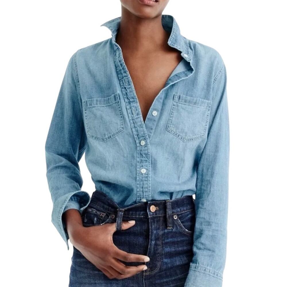 J. CREW Women’s Light Blue Cotton Denim Long Sleeve Button Down Shirt